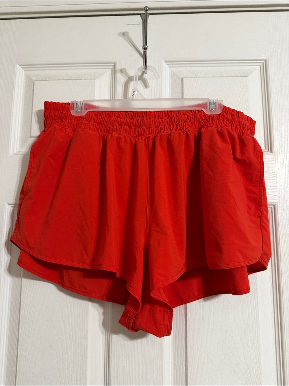 Women's Red Layered Athletic Shorts with Elastic Waist